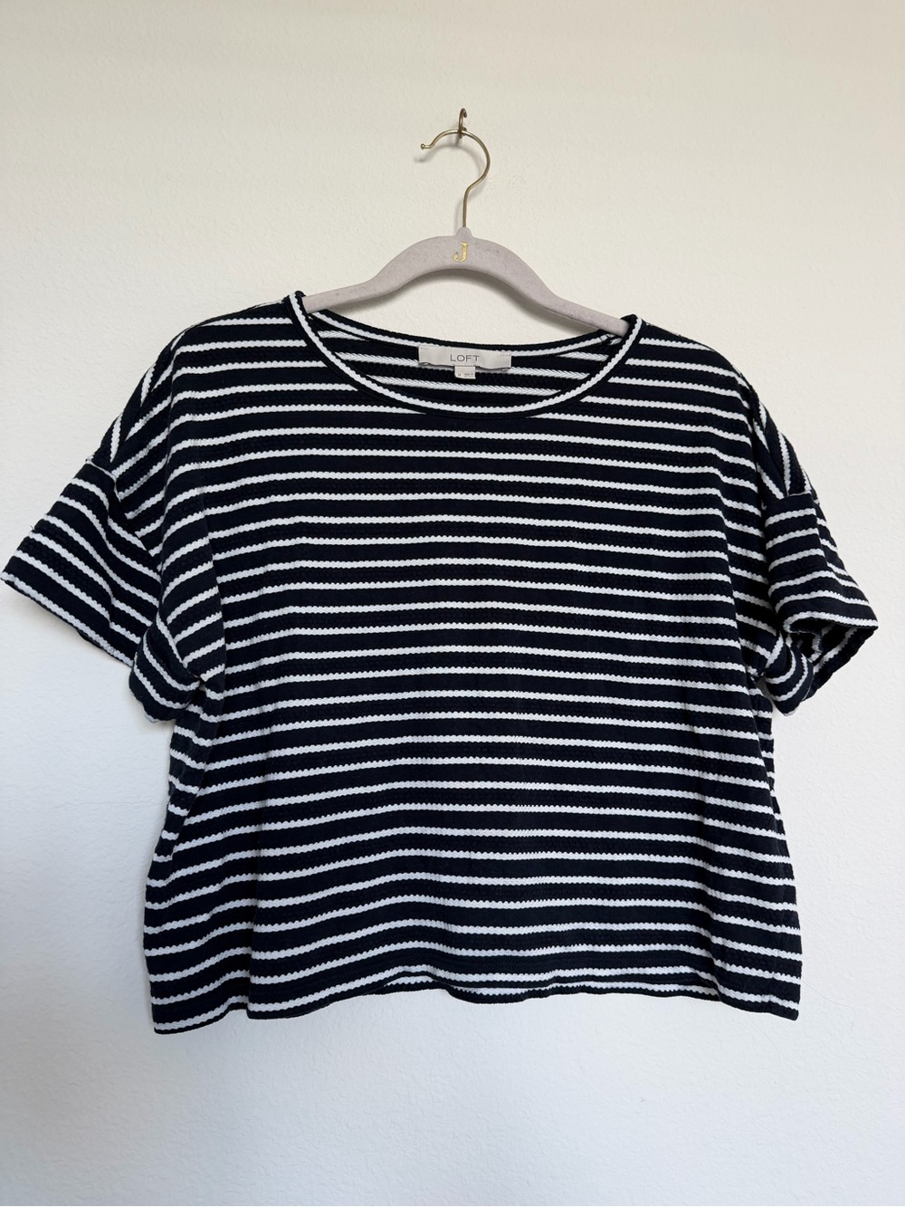 LOFT Navy and White Striped Short Sleeve Tee Size Medium
